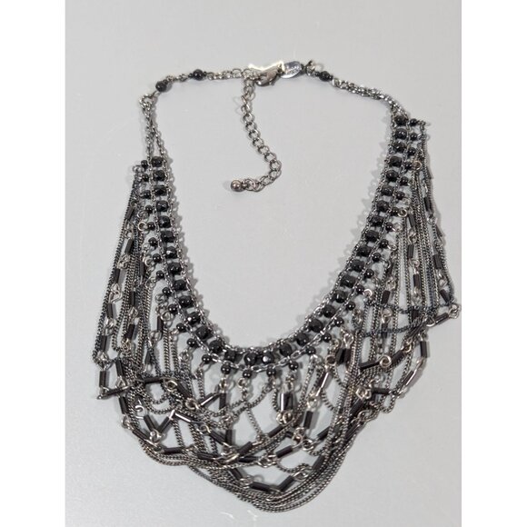 Lia Sophia Dark Magic Necklace Black Glass Bead Drape Chain Gothic Choker 17" - Picture 2 of 7